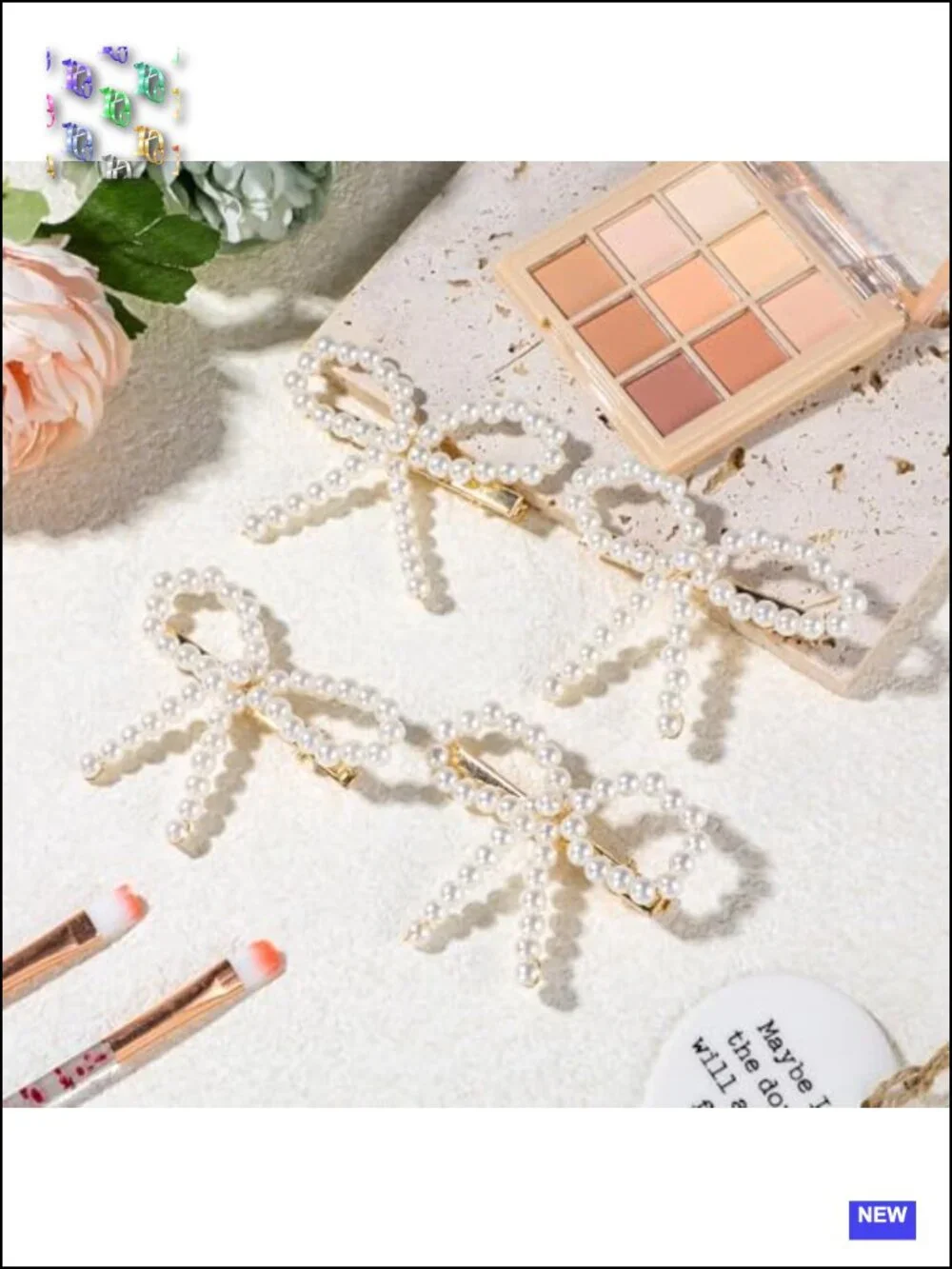 4 Pearl Bow Hair Clips, Non-Slip Duckbill Clips, Wedding Hair Accessories